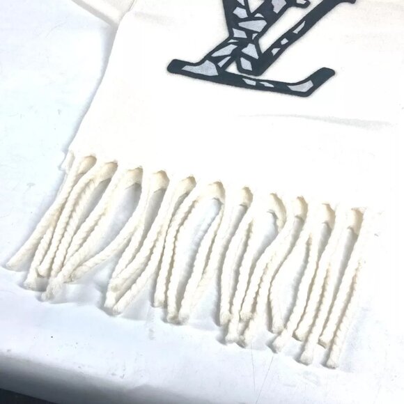 LOUIS VUITTON M79377 LV SKI Scarf-LV Ice Fringe LV logo Scarf wool White/Black - Picture 10 of 14